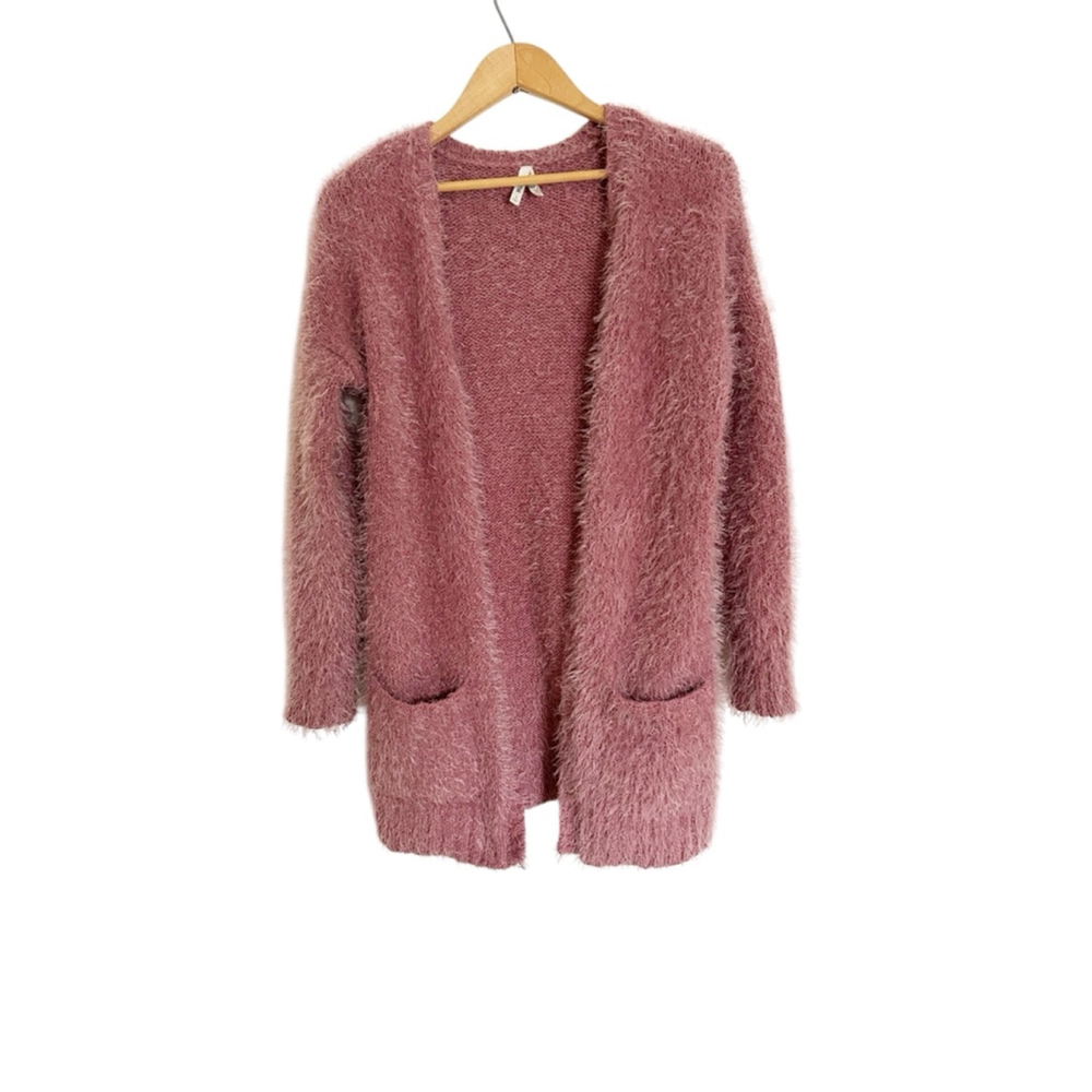 Cozy Fuzzy Mudd Open Rose Cardigan 2 Pockets Size S